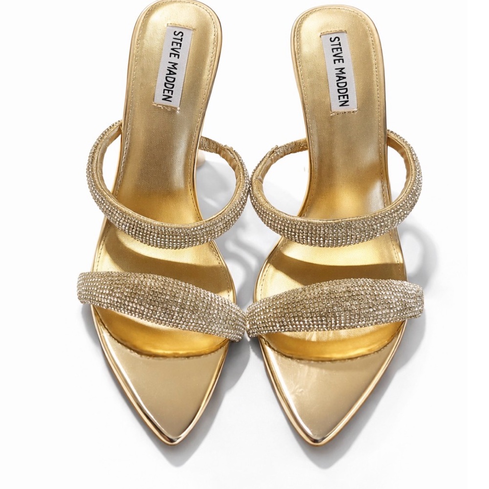 NEW Steve Madden Harperr Metallic Gold Sandal Heels Women Size 10M